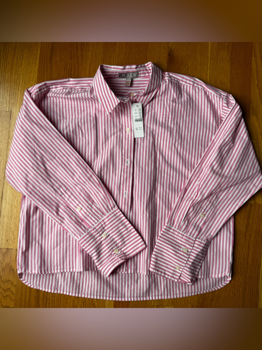 J. Crew Men's Pink and White Striped Dress Shirt